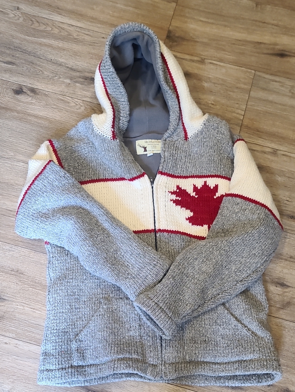 Highlander Fair Trade Canadiana Maple Leaf Zip Jacket Wool Blend Xl Wool/cotton